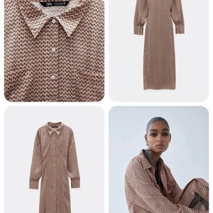 NWOT Zara Long Satin Feel Dusty Rose Floral Button Down Shirt Dress